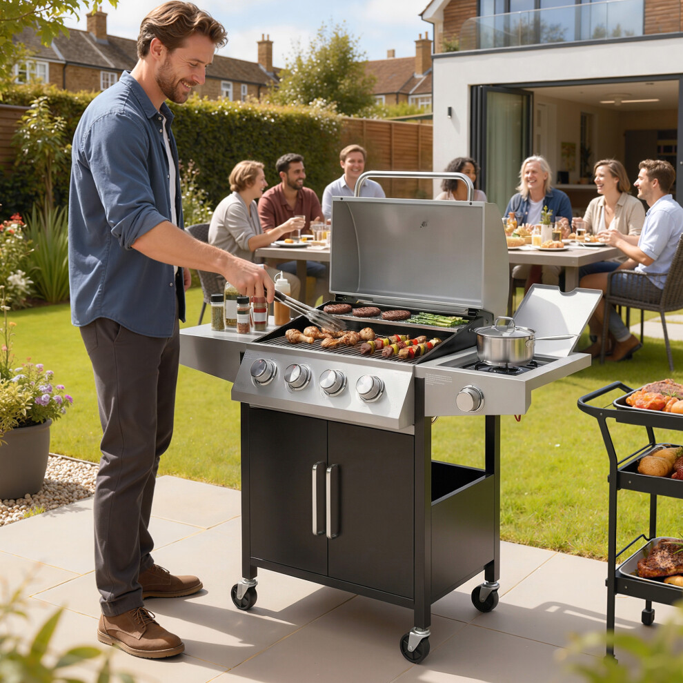 Outsunny 4+1 Burner Gas Bbq Grill With Side Burner, 14.5 Kw Gas Grill