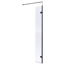Balterley Drakelow Contemporary Bathroom 8mm Glass Wetroom Return Screen with Support Bar, Matt Black, 1950 x 322 x 27mm