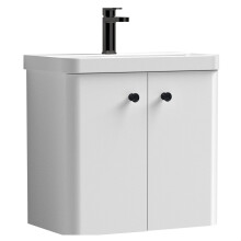 Balterley Flashbrook Modern Bathroom Wall Hung 2 Door Vanity Unit Basin, Gloss White/Matt Black, 579mm