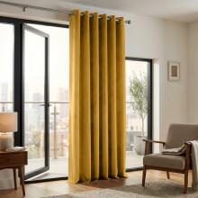 (66 x 84 (168cm x 213cm) Single Panel, Yellow Ochre) Moonlight Crushed Velvet Curtains for Bedroom & Living Room Eyelet Ringtop Ready Made Drapes