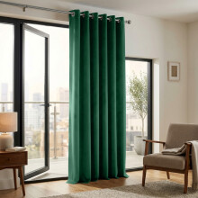 (66 x 84 (168cm x 213cm) Single Panel, Emerald Green) Moonlight Crushed Velvet Curtains for Bedroom & Living Room Eyelet Ringtop Ready Made Drapes