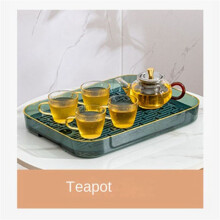 4X Bandeja de Drenaje de Doble Capa,Bandeja de Té,Bandeja de Frutas,Bandeja Simple para Sala de Estar,Verde y Transparente