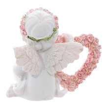 Ornements en RéSine Statue D'Ange en RéSine avec Sculpture de Figurine de Couronne en Forme de CœUr D'Amour pour la Saint-Valentin 2 PièCes