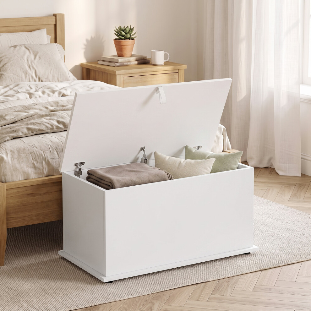 Homcom (White) Storage Chest With Safety Hinged Lid, 102L Storage Box