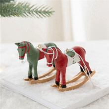 New Three-Dimensional Rocking Horse Small Pendant Tree Decoration Pendant Retro Decoration Green+Red+White