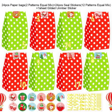 24Pcs Christmas Bags Holiday Bags Christmas Gifts Bags Red Green Candy Buffet Paper Bags for Christmas Holiday B