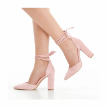 (39, Pink) Ankle Strap Block Heel Sandals Size 34-43