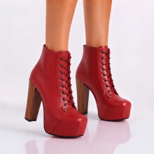 (36, Red) Platform Lace Up Ankle Boots