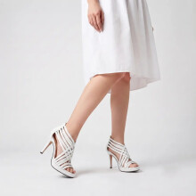 (38, White) Strappy Sandals Heels Mid Heel