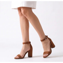 (41, Brown) Block Heel Ankle Strap Sandals Size 33-43