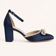 (33, Navy Blue) Ankle Strap Heel and Bag Set Size 33-43