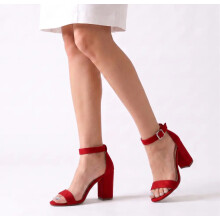 (34, Red) Block Heel Ankle Strap Sandals Size 33-43