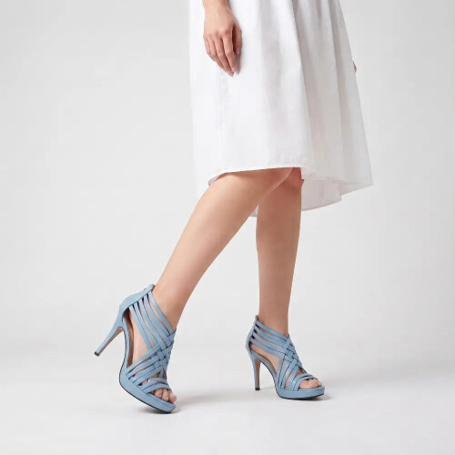 (41, Baby Blue) Strappy Sandals Heels Mid Heel