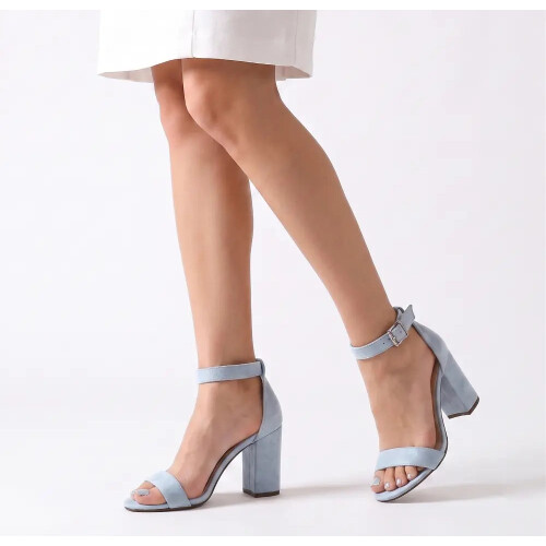 (33, Baby Blue) Block Heel Ankle Strap Sandals Size 33-43