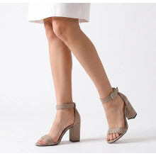 (43, Beige) Block Heel Ankle Strap Sandals Size 33-43