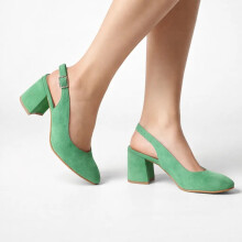 (40, Green) Suede Ankle Strap Block Heel Sandals Size 34-42