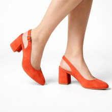 (35, Orange) Suede Ankle Strap Block Heel Sandals Size 34-42