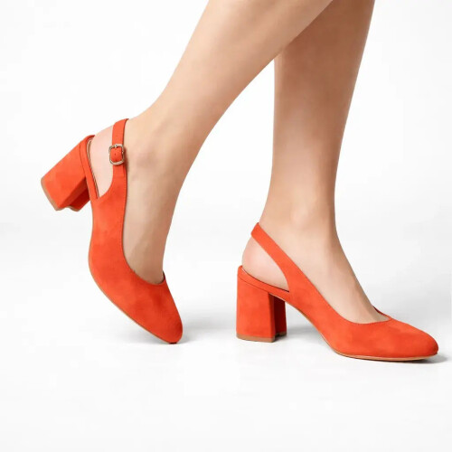 (35, Orange) Suede Ankle Strap Block Heel Sandals Size 34-42