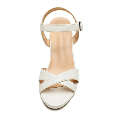 (34, White) Ankle Strap Chunky Heel Platform Ssndals Size 33-43