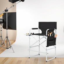 Directors Chair with Side Folding Table and Cup Holder 300lbs Capacity Breathable Mesh Black Silver for Outdoor Photography Camping Fishing