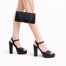 (37, Black) Platform Heel Shoes and Bag Set