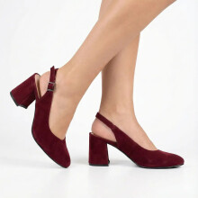 (40, Burgundy) Suede Ankle Strap Block Heel Sandals Size 34-42