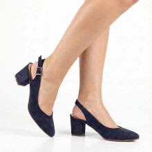 (42, Navy Blue) Suede Ankle Strap Block Heel Sandals Size 34-42