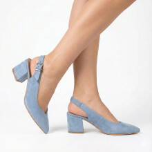 (37, Baby Blue) Suede Ankle Strap Block Heel Sandals Size 34-42