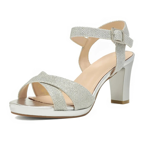 (35, Silver) Ankle Strap Chunky Heel Platform Ssndals Size 33-43 1