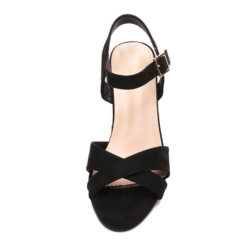 (41, Black Suede) Ankle Strap Chunky Heel Platform Ssndals Size 33-43 1