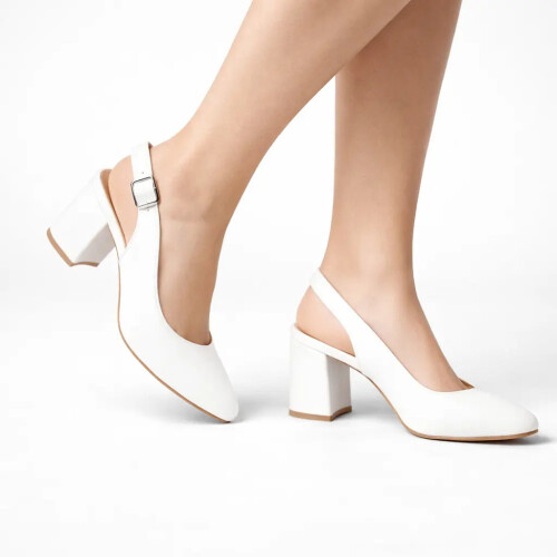 (35, White) Ankle Strap Block Heel Sandals Size 34-42