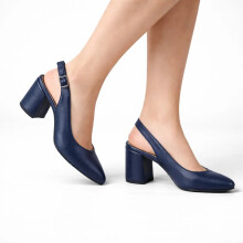 (39, Navy Blue) Ankle Strap Block Heel Sandals Size 34-42
