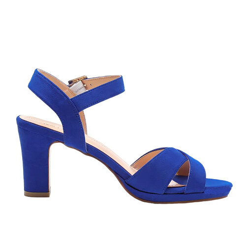 (38, Sax Blue) Ankle Strap Chunky Heel Platform Ssndals Size 33-43 2