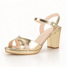 (35, Gold) Shiny Ankle Strap Chunky Heel Platform Ssndals Size 33-43