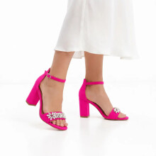 (34, Fuchsia) Rhinestone Ankle Strap Sandals Size 33-43