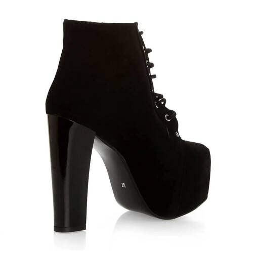 (35, Black) Suede Platform Lace Up Ankle Boots 1
