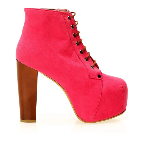 (39, Pink) Suede Platform Lace Up Ankle Boots 1
