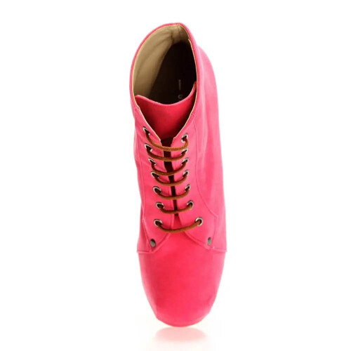 (39, Pink) Suede Platform Lace Up Ankle Boots 2