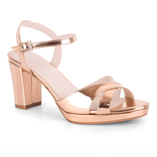 (41, Rose) Shiny Ankle Strap Chunky Heel Platform Ssndals Size 33-43 1