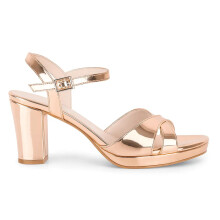 (41, Rose) Shiny Ankle Strap Chunky Heel Platform Ssndals Size 33-43