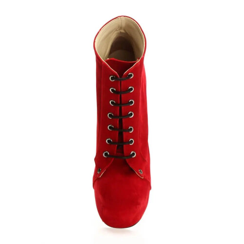 (37, Red) Suede Platform Lace Up Ankle Boots 2