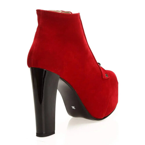 (39, Red) Suede Platform Lace Up Ankle Boots 1