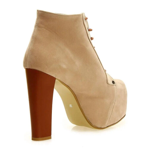 (39, Beige) Suede Platform Lace Up Ankle Boots 2