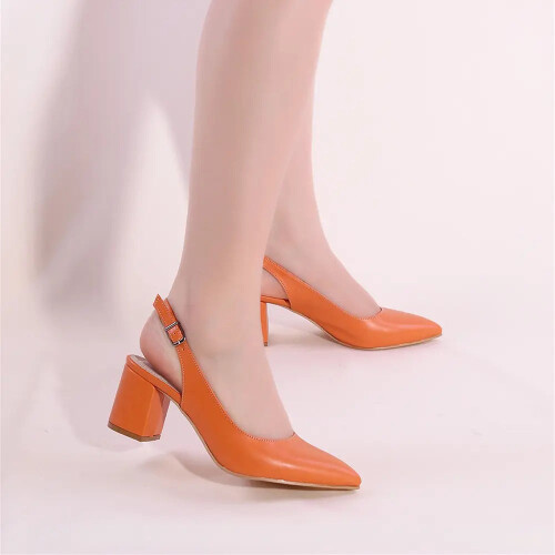 (41, Orange) Ankle Strap Block Heel Sandals Size 34-42 1
