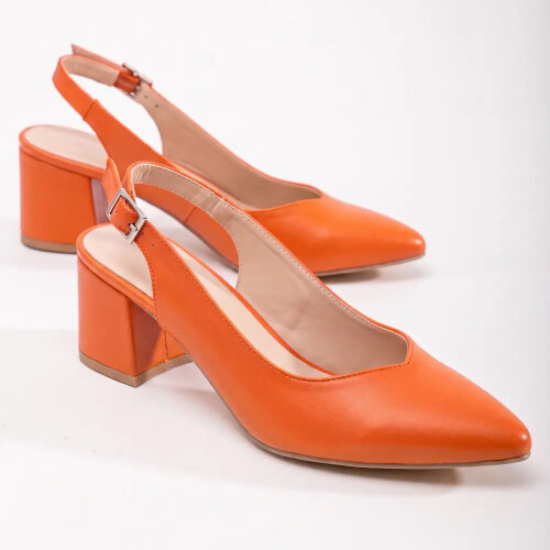 (42, Orange) Ankle Strap Block Heel Sandals Size 34-42 2