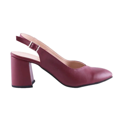 (36, Burgundy) Ankle Strap Block Heel Sandals Size 34-42 2