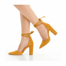 (38, Mustard) Ankle Strap Block Heel Sandals Size 34-43
