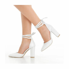 (41, White) Ankle Strap Block Heel Sandals Size 34-43