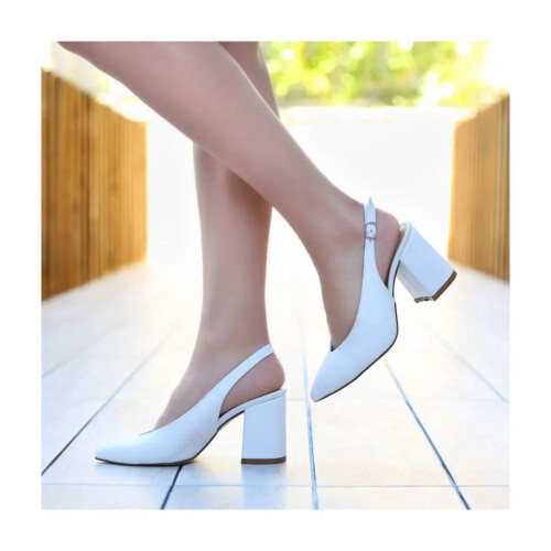 (41, White) Ankle Strap Block Heel Sandals Size 34-42 2