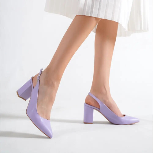 (37, Lilac) Ankle Strap Block Heel Sandals Size 34-42 1